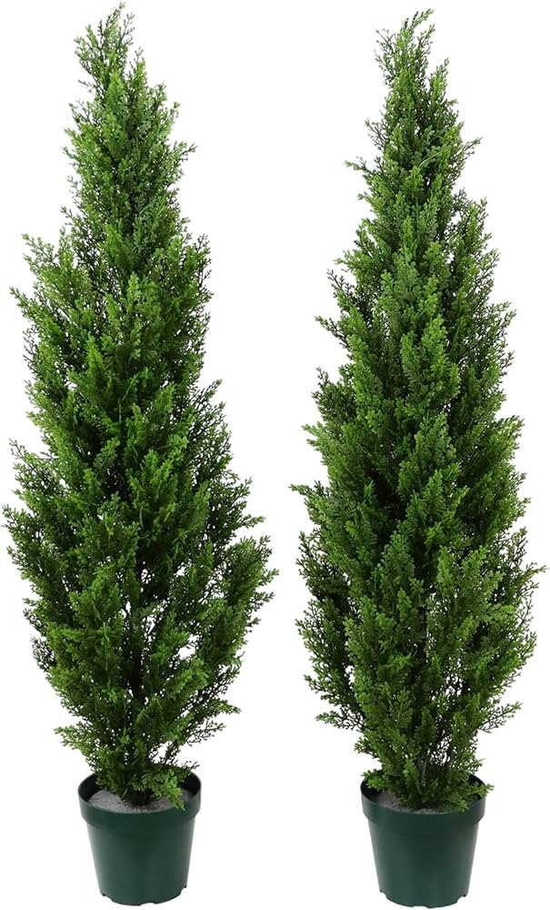 Pre-Potted 4' Artificial Cedar Topiary Outdoor Indoor Tree (Pack of 2) | Amazon (US)