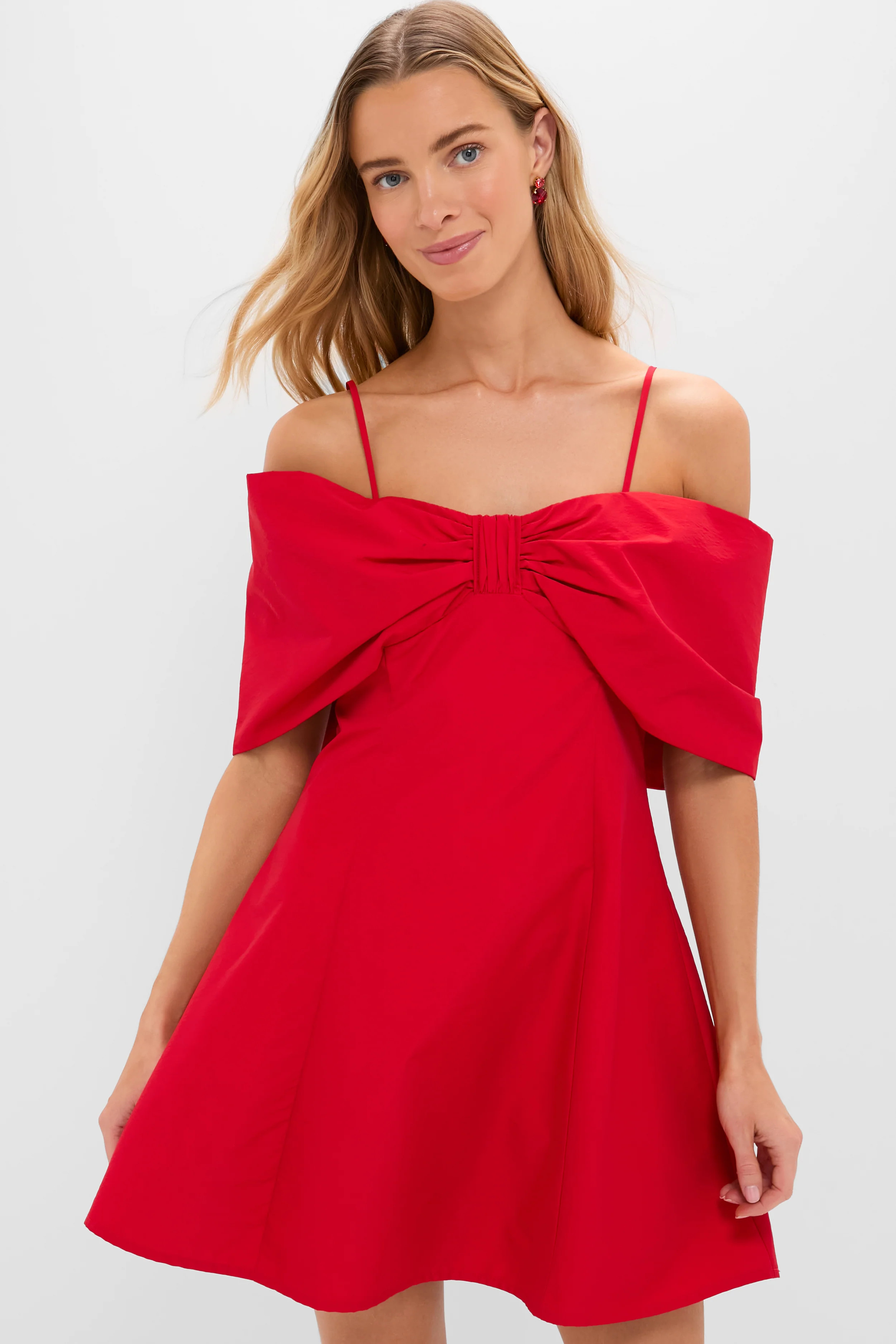 Off-the-Shoulder Red Bow Bates Mini Dress | Tuckernuck (US)