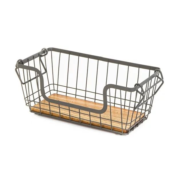 Better Homes & Gardens Basket-Steel and Acacia-Pantry Organization-Kitchen12.63"W x 10.63"D x 8.5... | Walmart (US)