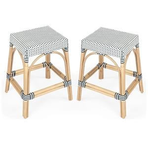 Home Square 2 Piece Rattan Counter Stool Set in Navy and White | Cymax