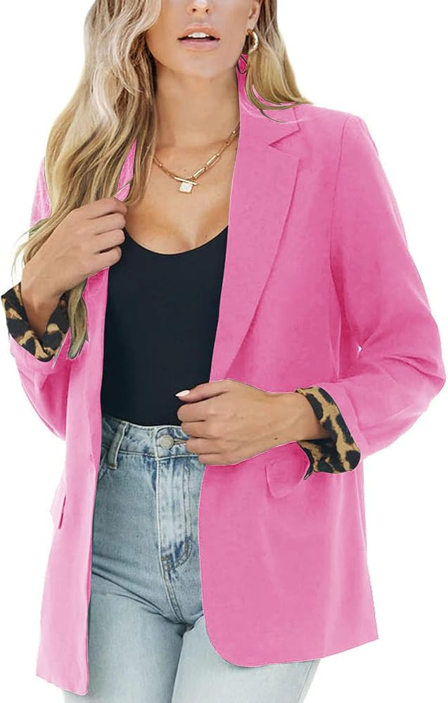 PRETTODAY Women's Casual Blazers Leopard Print Open Front Long Sleeve Work Office Jackets Blazer ... | Amazon (US)