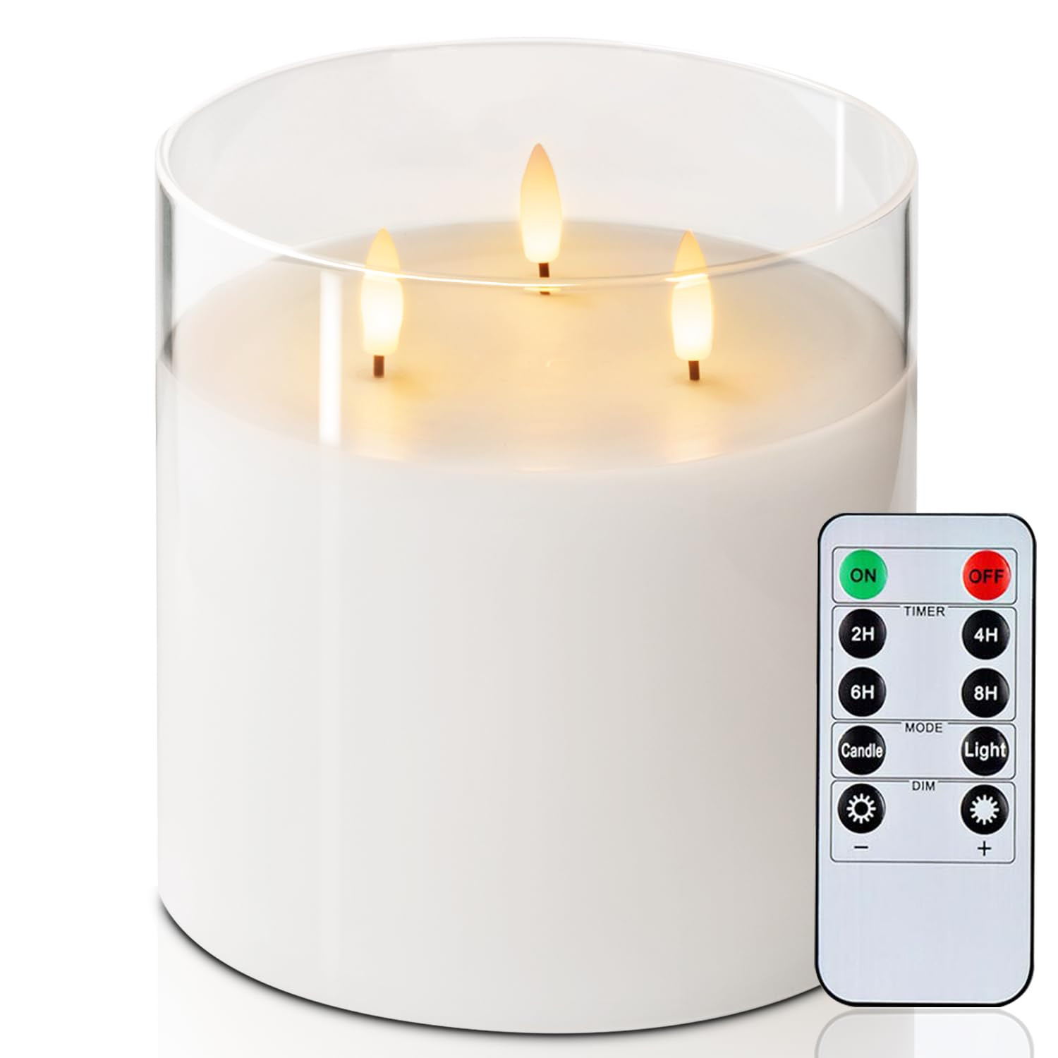 Homemory 6X6'' Extra Large Flameless Candle with 3 Wicks, Glass LED Pillar Candle, Real Wax Batte... | Amazon (US)