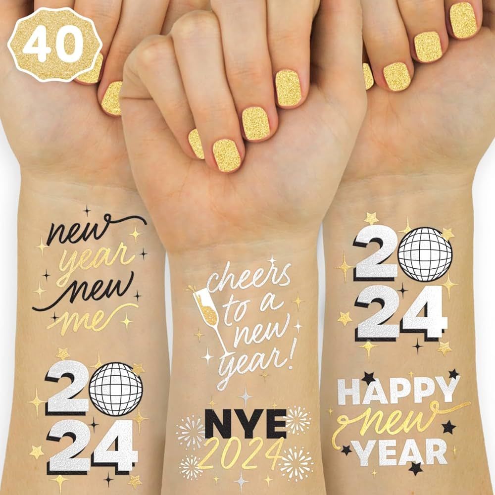 xo, Fetti New Years Eve Party Supplies Tattoos - 40 Foil Styles | NYE Party Favors, Happy New Yea... | Amazon (US)