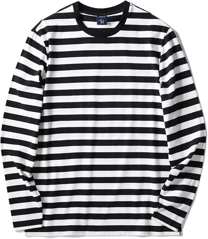 Men's Casual Cotton Spandex Striped Crewneck Long-Sleeve T-Shirt Basic Pullover Stripe tee Shirt | Amazon (US)