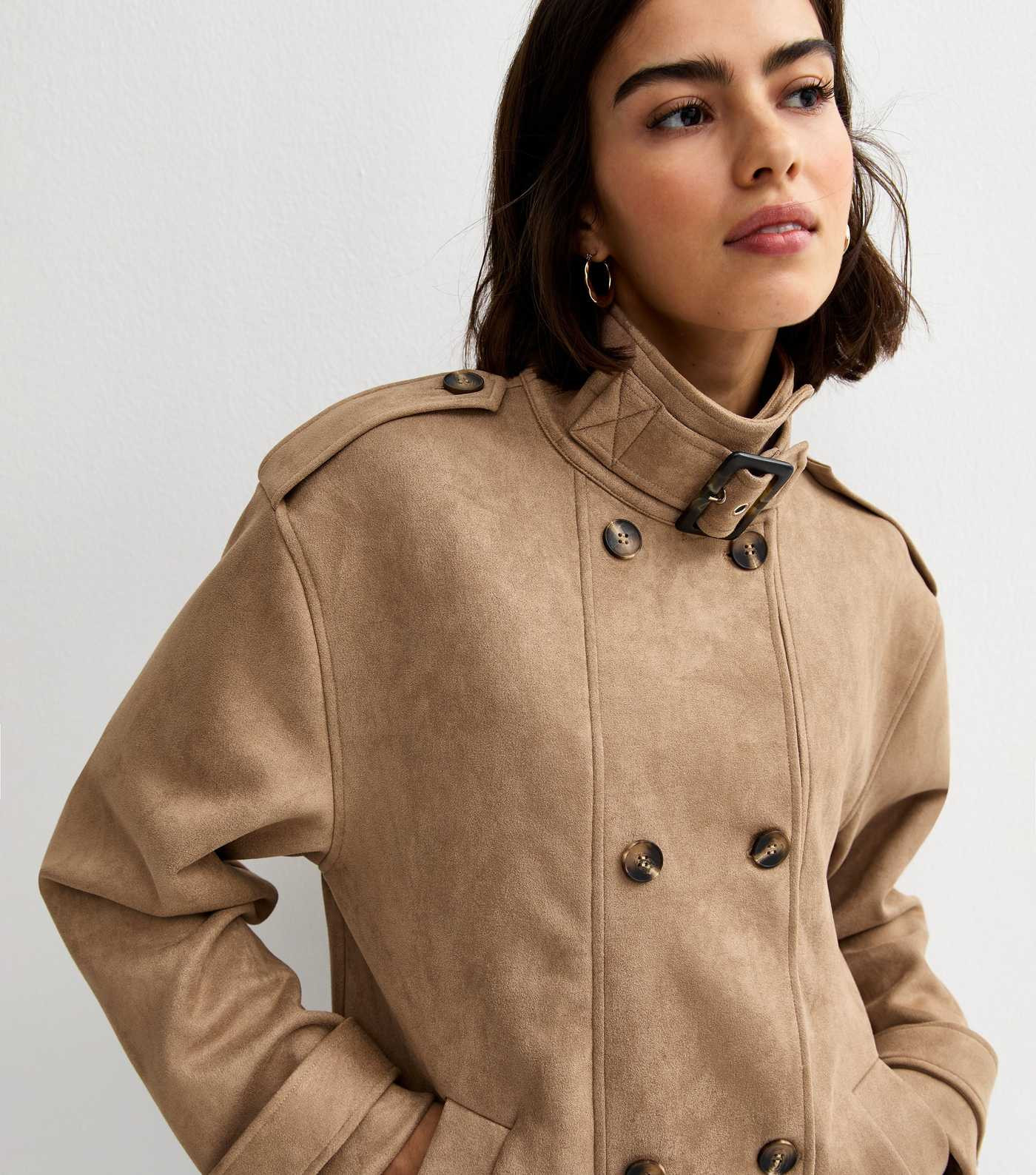Camel Faux Suede Double Breasted Bomber Jacket | New Look | New Look (UK)