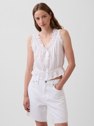Eyelet Tie-Front Crop Peplum Top | Gap (US)