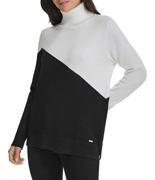 Calvin Klein Asymmetrical Color Block Turtleneck Long Sleeve Sweater | Dillard's | Dillard's