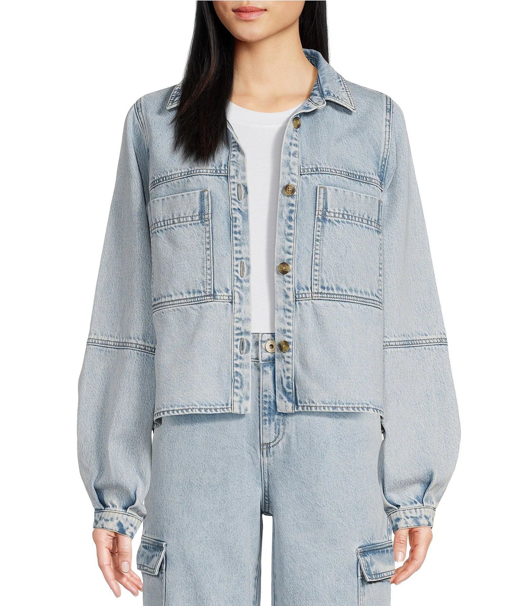 Acid Wash Point Collar Chest Pocket Denim Jacket | Dillard's