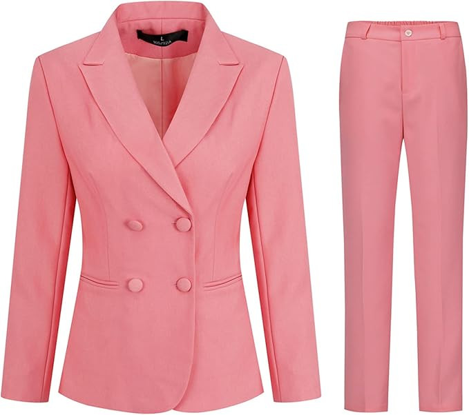 YYNUDA Women's Business Suit Set Double Breasted 2 Piece Office Work Blazer Pantsuit | Amazon (US)