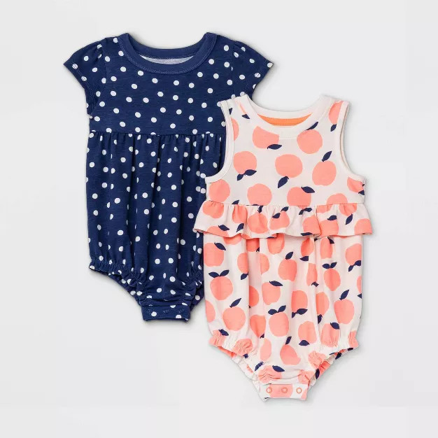 Baby Girls' 2pk Apple Dots Short Romper - Cat & Jack™ Moxie Peach | Target