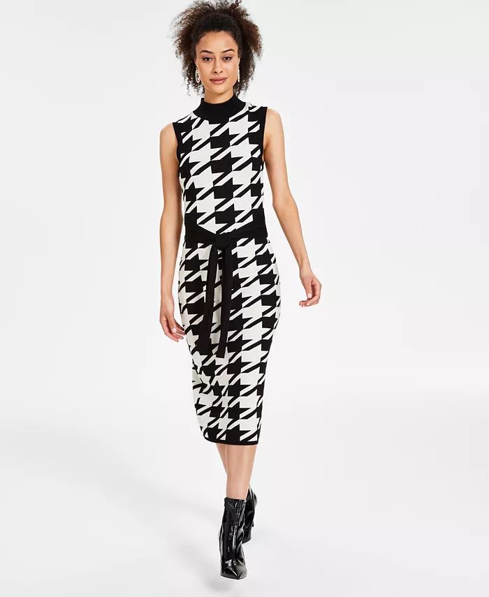 Women's Houndstooth Sleeveless Mock Neck Sweater Dress, Created for Macy's | Macy's