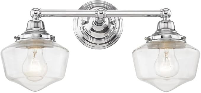 Clear Glass Schoolhouse Bathroom Light Chrome 2 Light 17 Inch Length | Amazon (US)