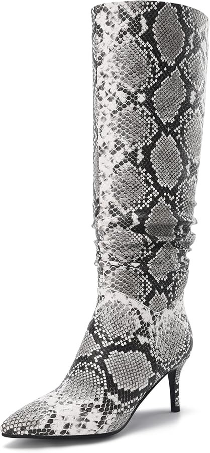 Thigh High Knee High Snake Boots for Women Slouchy Leg Stiletto Heel Pointed Toe Side Zipper Snak... | Amazon (US)