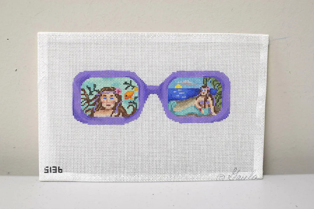 Gayla Elliott Mermaid Sunglasses Hand Painted Needlepoint Canvas~ Eyeglass Case | Etsy (US)