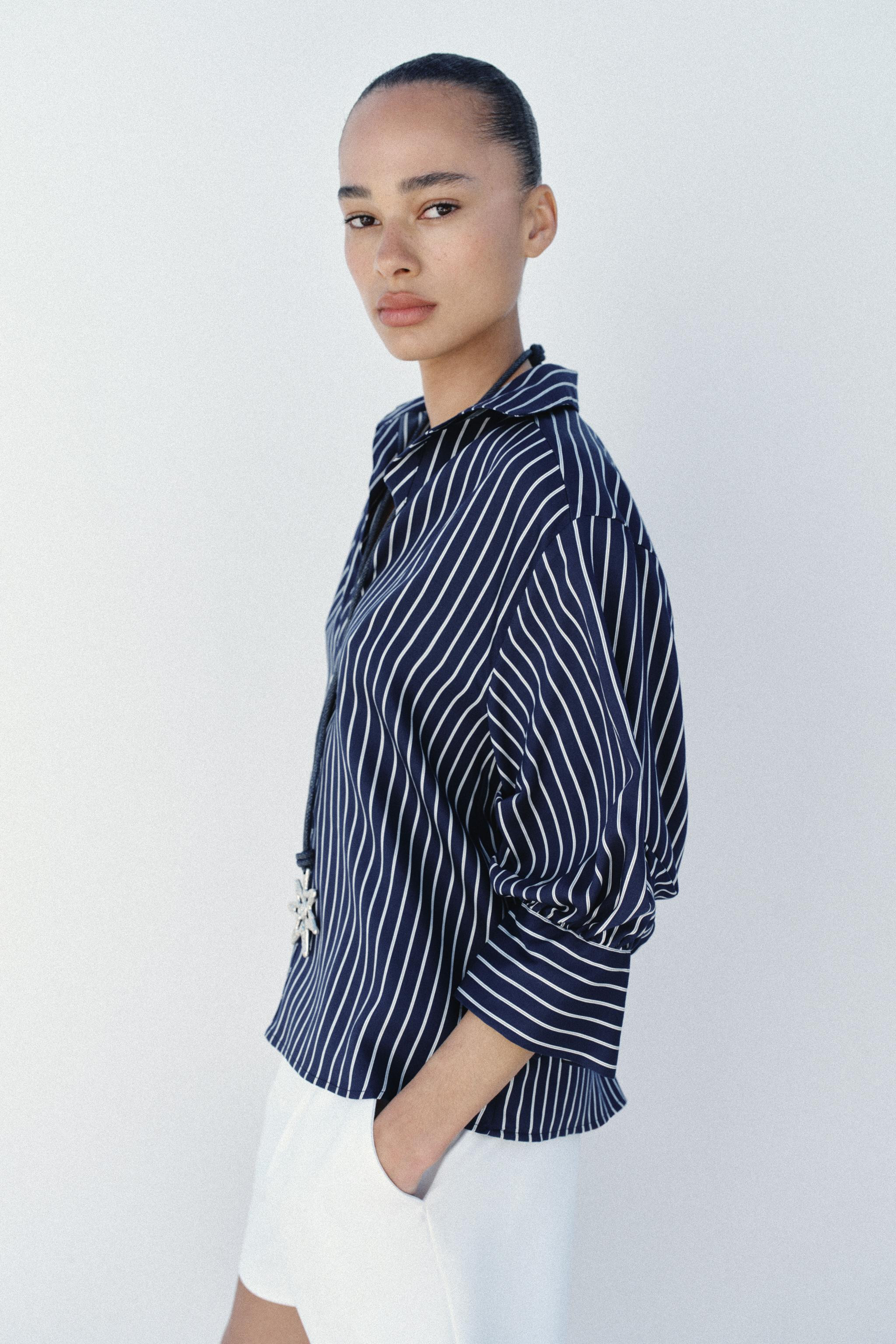 STRIPED BALLOON SLEEVE SHIRT | Zara US