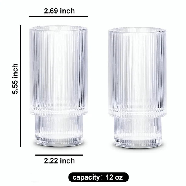 Highball Glasses, Combler 12-Ounce Clear Tall Drinking Glasses for Cocktail, Juice, Ribbed Glassw... | Walmart (US)