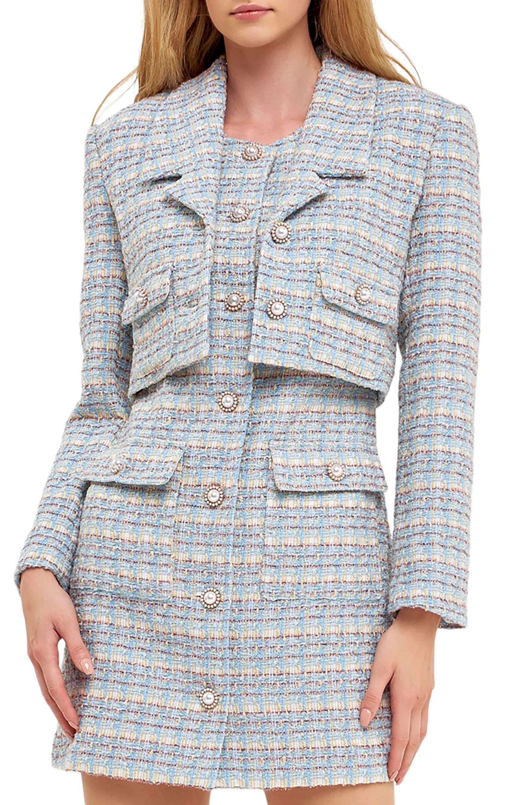 English Factory Crop Metallic Tweed Jacket | Nordstrom | Nordstrom