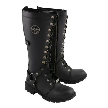 Milwaukee Leather MBL9380 Womens 15 Inch Black Leather Combat Style Harness Boot Black | Walmart (US)