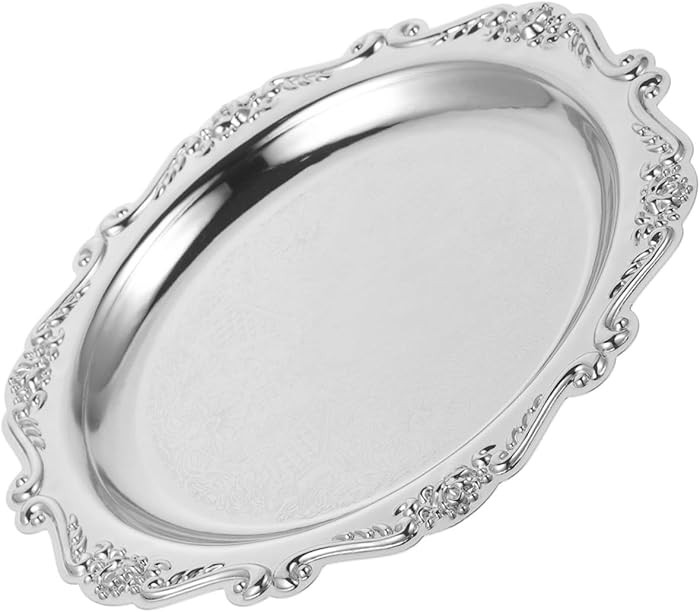 Kichvoe Round Platter Serving Tray Decorative Plate Metal Ottoman Dish Coffee Table Perfume Tray ... | Amazon (US)