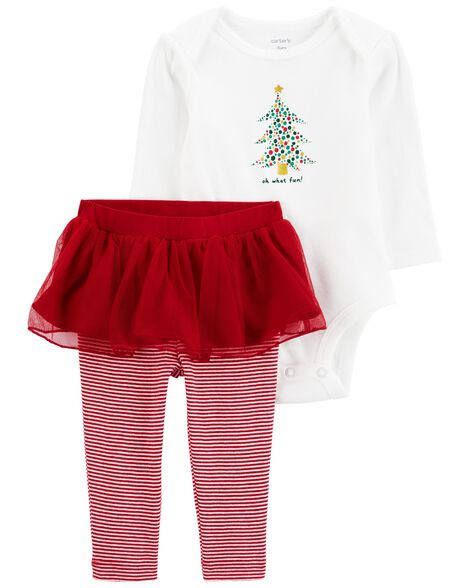 Carter's Baby Girls 2-Piece Christmas Bodysuit & Tutu Pant Set 12M Red/White | Carter's