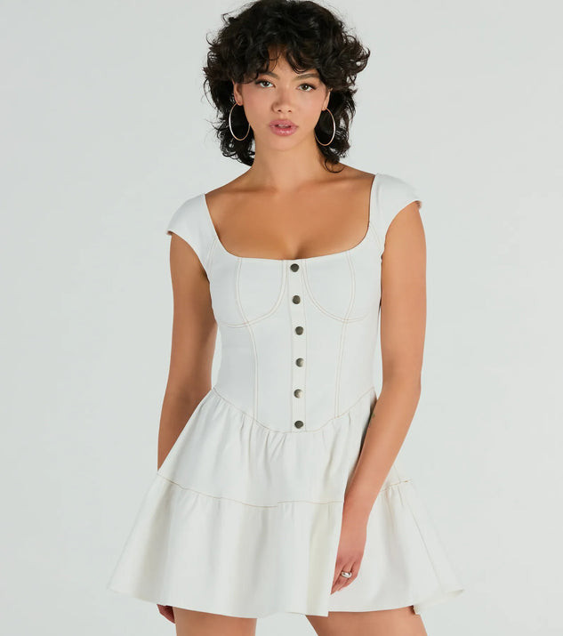 Trendsetting Effect Ruffled Denim Skater Dress | Windsor Stores