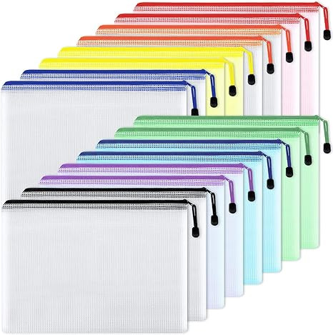 EOOUT 16pcs Mesh Zipper Pouch Document Bag, Waterproof Zip File Folders, Letter Size, A4 Size, fo... | Amazon (US)