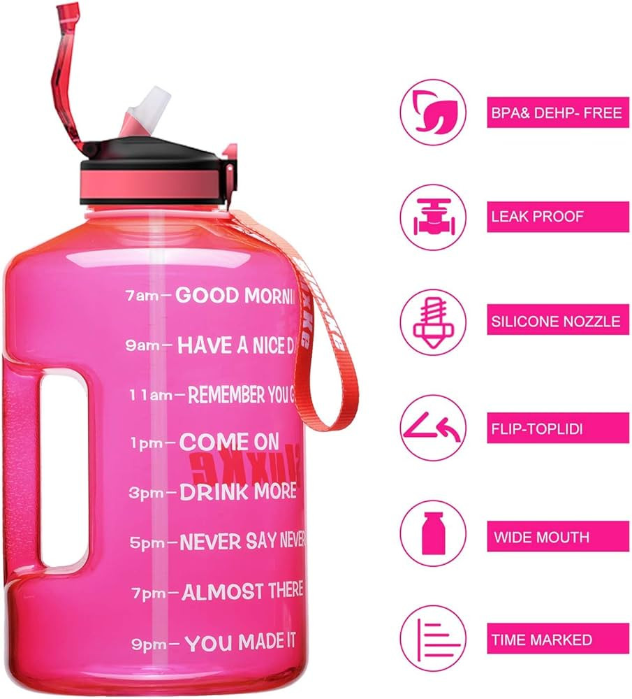 SLUXKE 1 Gallon Water Bottle with Time Marker and Straw, BPA Free 128oz Leak Proof Motivational Larg | Amazon (US)