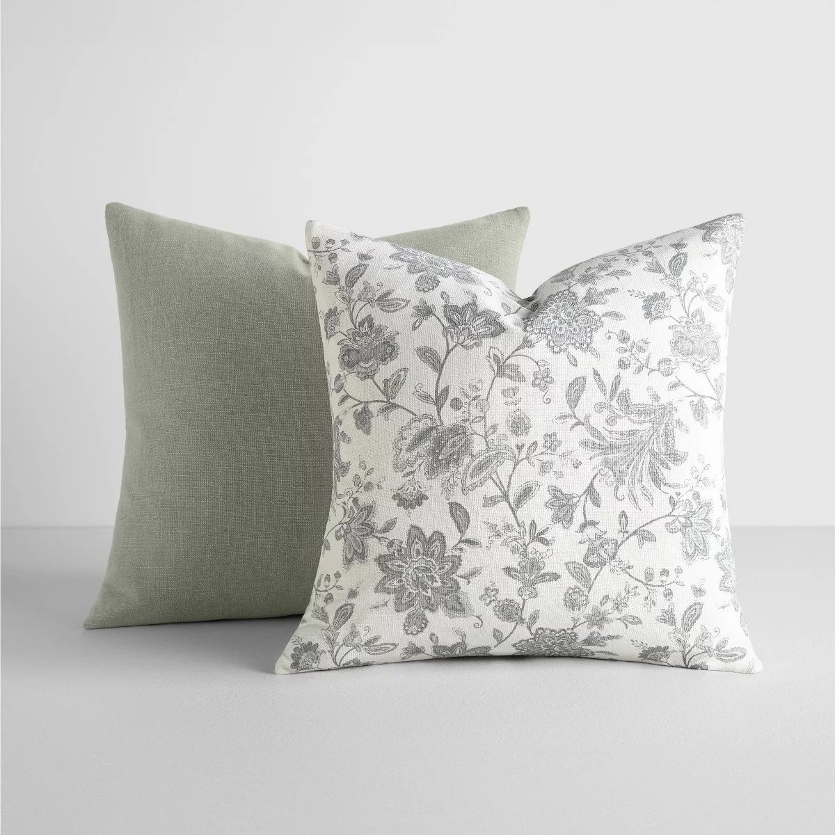 2-Pack Cotton Slub Gray Jacobean Throw Pillows and Pillow Inserts Set - Becky Cameron, Jacobean G... | Target