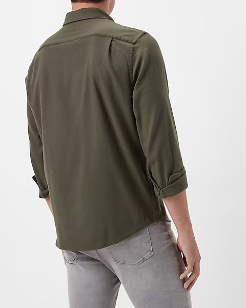 Slim Solid Stretch Flannel Shirt | Express
