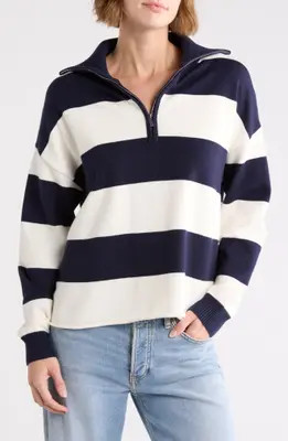 Vigoss Rugby Stripe Quarter Zip Sweater in Aubergine at Nordstrom Rack, Size Small | Nordstrom Rack