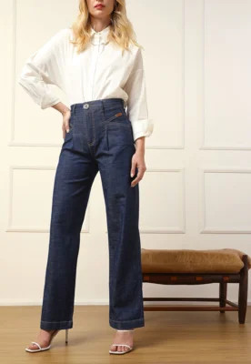 Calça Jeans Morena Rosa Wide Leg Pregas Azul | Dafiti (BR)
