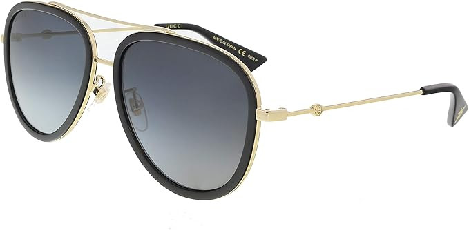 Gucci GG 0062S 011 Black Gold Metal Aviator Sunglasses Grey Gradient Polarized Lens | Amazon (US)