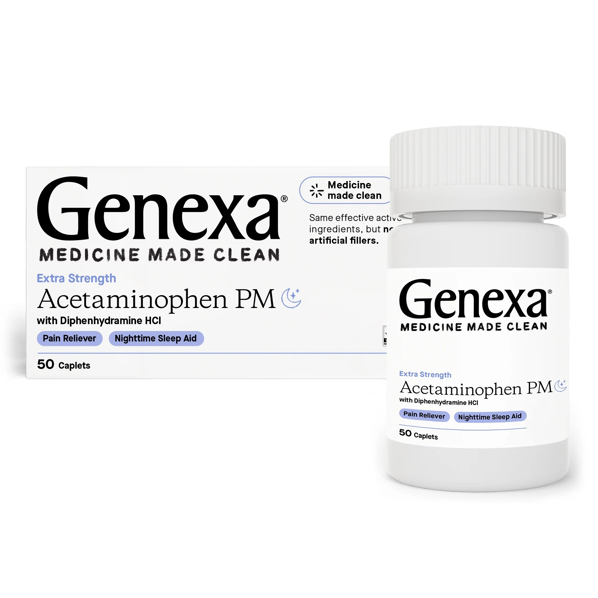 Genexa Extra Strength Pain & Fever PM Acetaminophen & Sleep Aid Caplets, 50 Ct | Walmart (US)