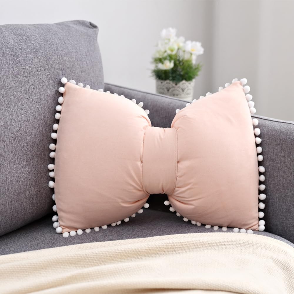 SKXKJ Boho Decorative Throw Pillow Covers with Pom Poms Soft Velvet Pillow Cases Bow Lumbar Pillo... | Amazon (US)