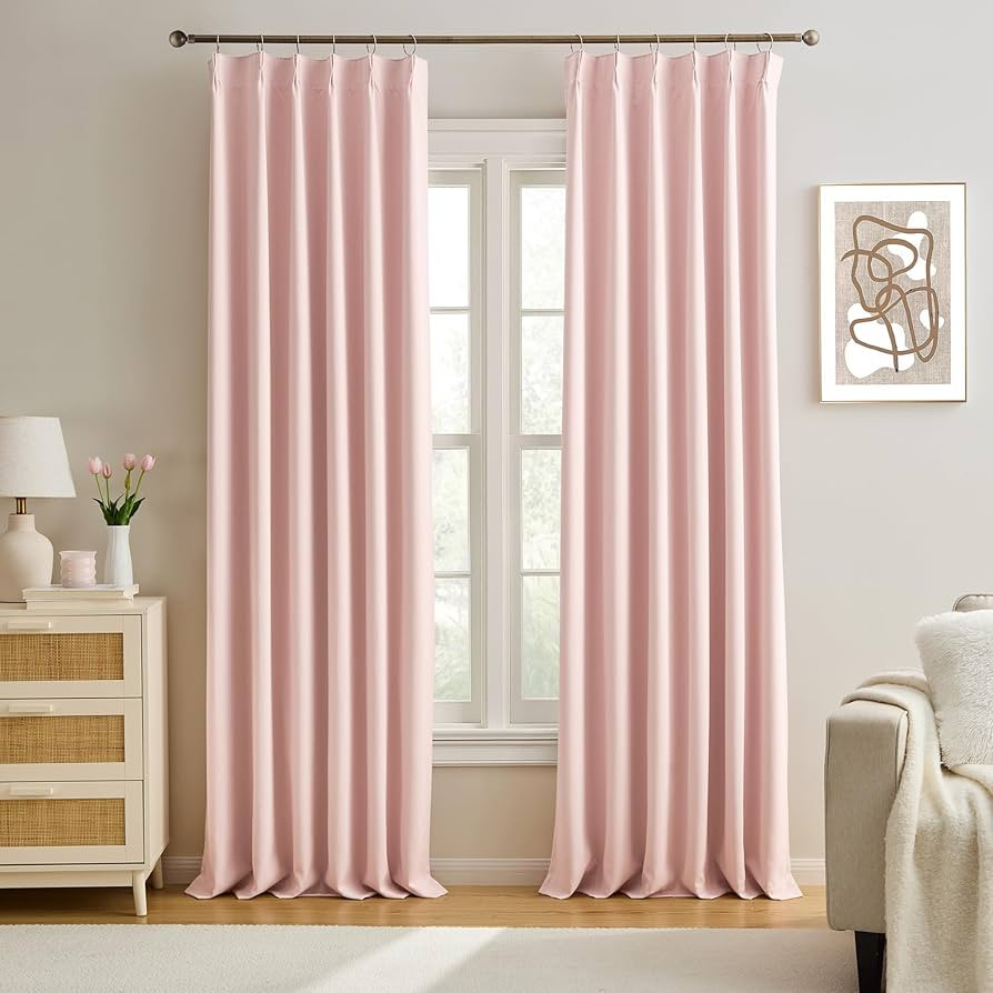 KEQIAOSUOCAI Custom Pleated Curtains Fabric Baby Pink Color, Heat Blocking Window Treatment for B... | Amazon (US)