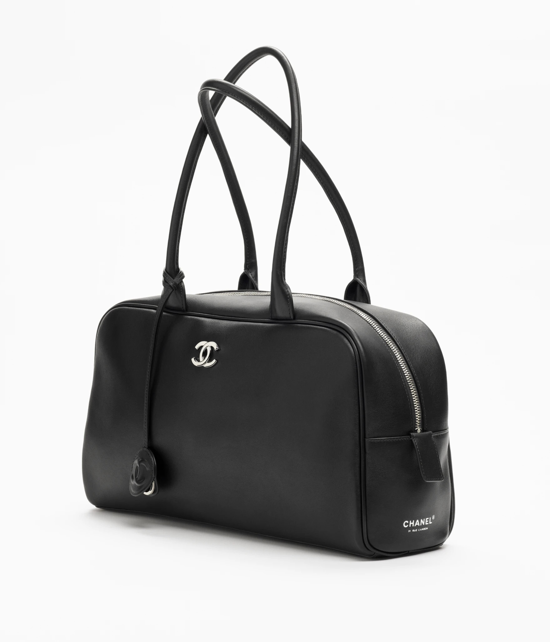 Large bowling bag, Calfskin & silver-tone metal, dark gray — Fashion | CHANEL | Chanel, Inc. (US)
