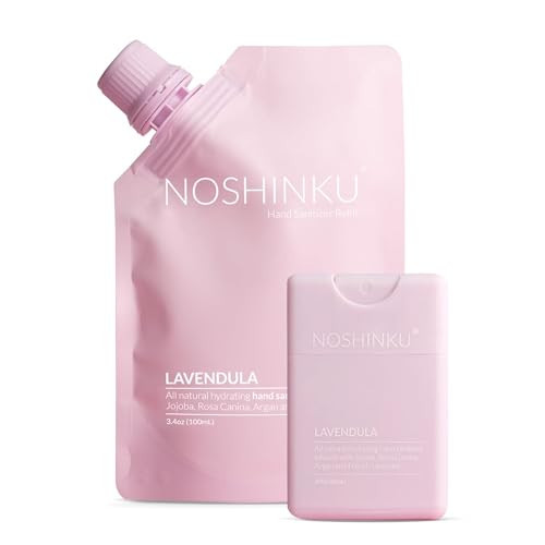 Noshinku Lavender Pocket Hand Sanitizer Refill Kit: Refill Pouch + Sprayer Bundle | Organic Antibacterial Sanitizing Mist with Moisturizing Oils | FDA Registered | 70% Sugarcane Derived Alcohol | Amazon (US)