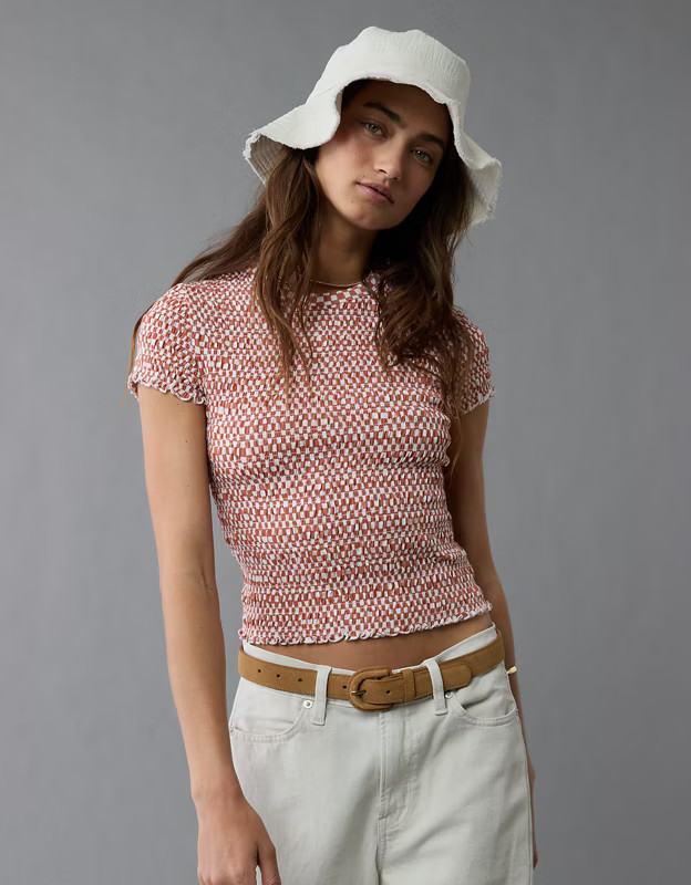 AE Smocked Hey Baby Tee | American Eagle Outfitters (US & CA)