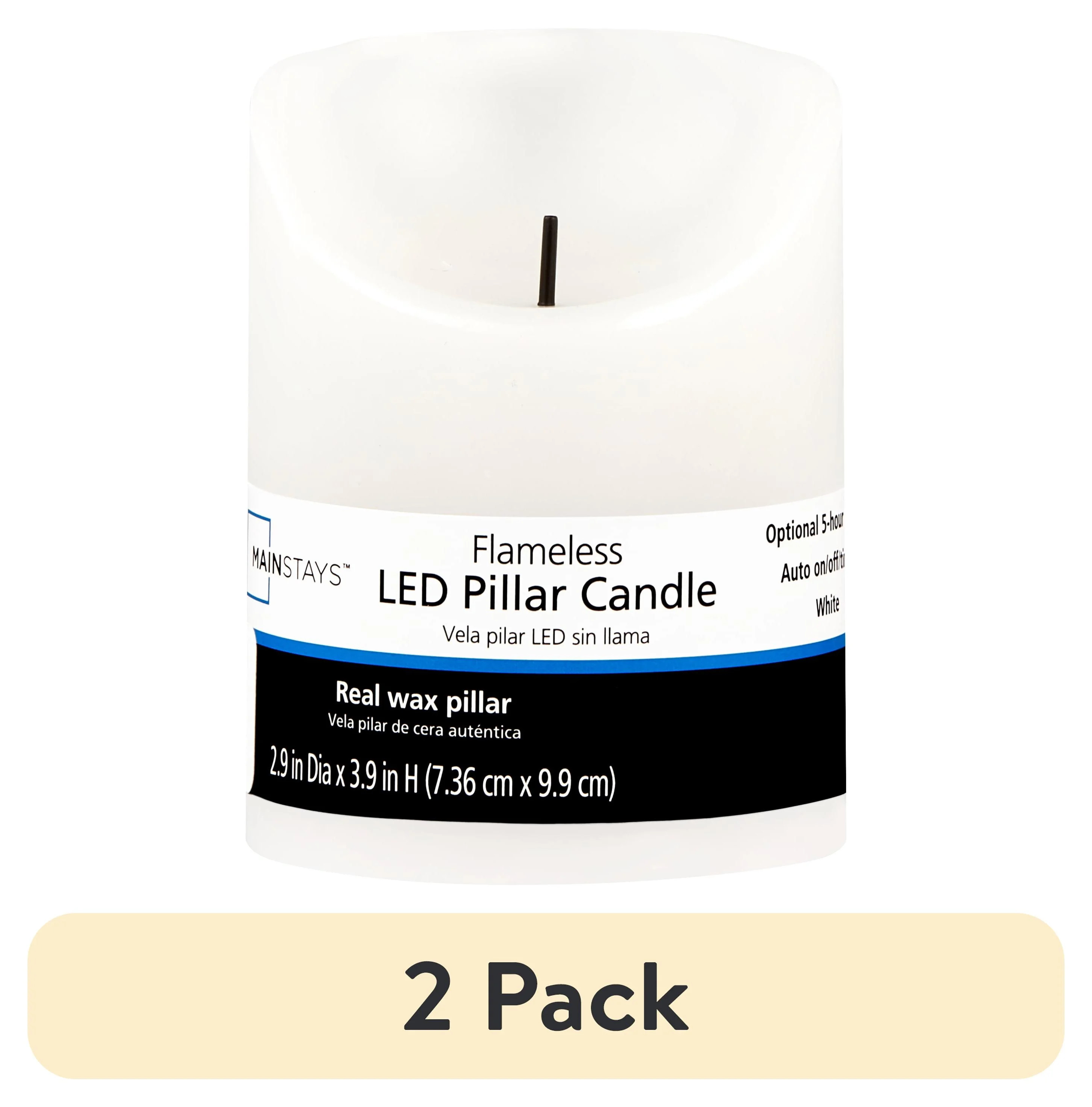 (2 pack) Mainstays Unscented Flameless LED Pillar Candle, White, 3 x 4 in - Walmart.com | Walmart (US)