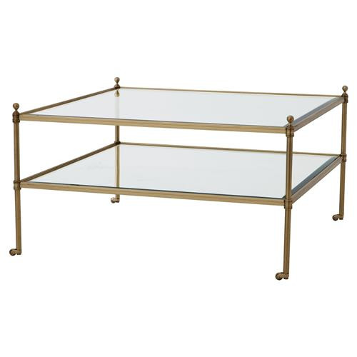 Eichholtz Aubrey Hollywood Regency Beveled Glass Brass Square Coffee Table | Kathy Kuo Home
