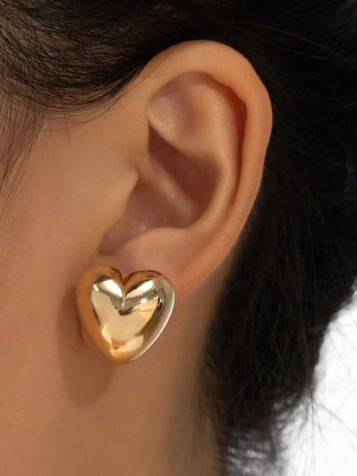 1pair Sweet And Cute Glossy Heart Shaped Stud Earrings, Perfect Gift For Valentine's Day Date | SHEIN