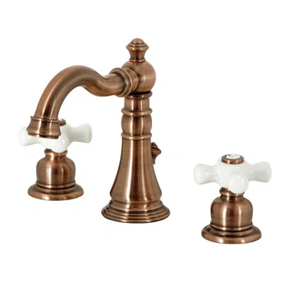 Kingston Brass American Classic Two-Handle 3-Hole Deck Mount Widespread Bathroom Faucet with Brass Pop-Up Drain | Wayfair North America