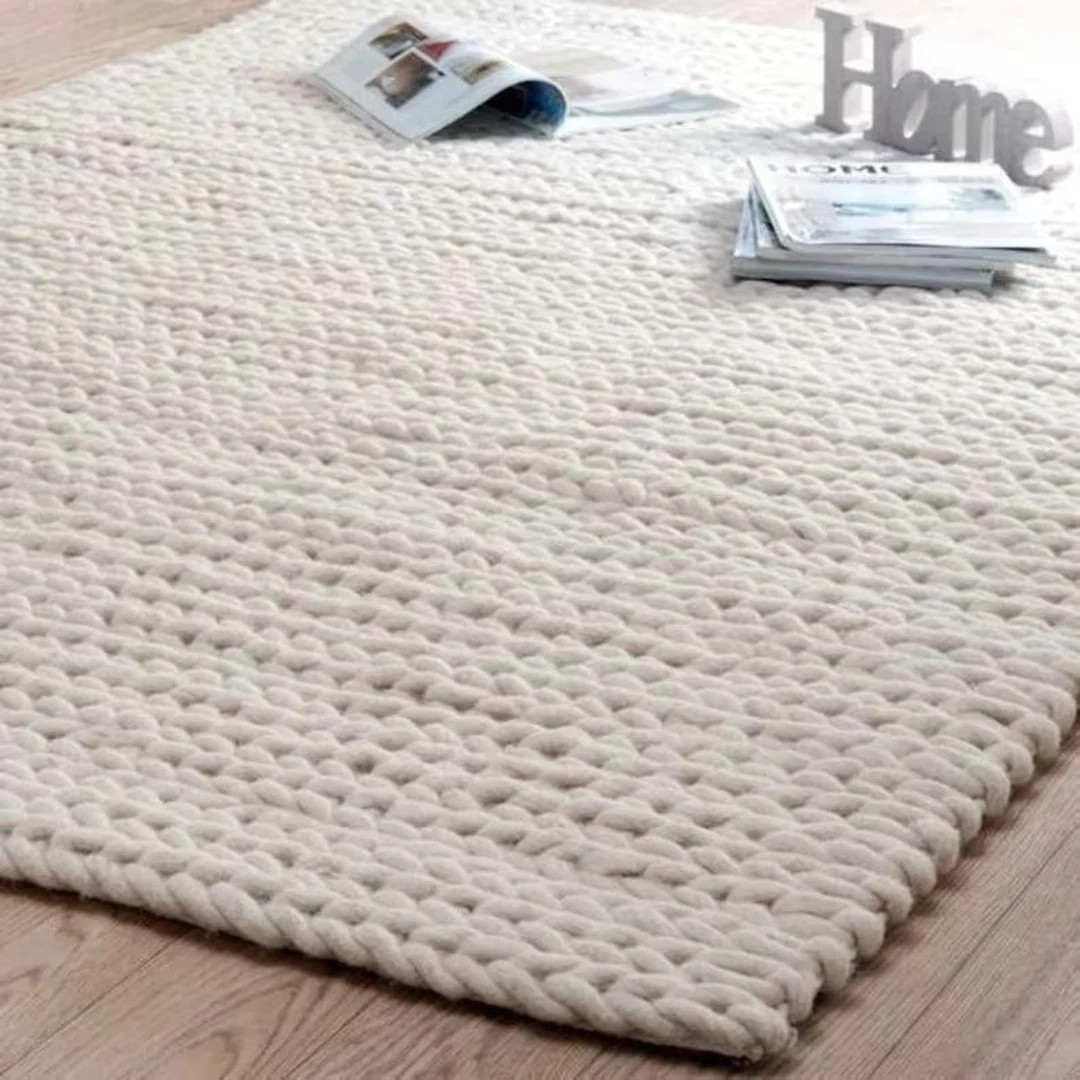 Hand Knotted Chunky Braided Wool Area Rug 5x8 6x9 7x10 8x10 - Etsy | Etsy (US)