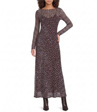 Never Fully Dressed Aria Chocolate Deer Print Round Neck Long Sleeve Mesh Maxi Dress -  2 | Dillard's
