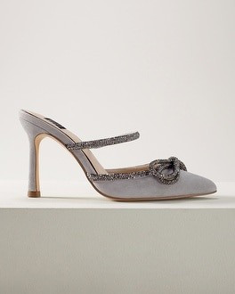 Rhinestone Bow Suede Mid-Heel Mule | White House Black Market