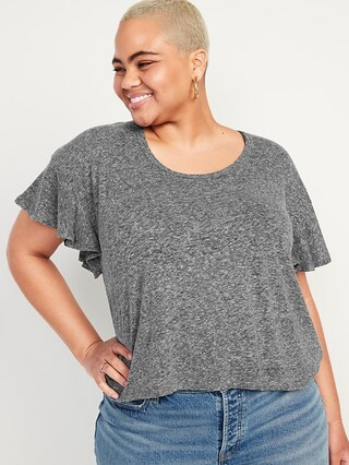 Flutter-Sleeve Scoop-Neck Linen-Jersey Easy T-Shirt for Women | Old Navy (US)