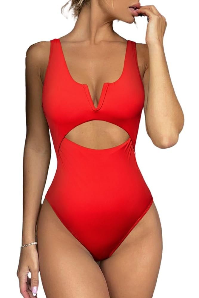 Meyeeka Womens One Piece Swimsuits Tummy Control Bathing Suit for Women Push Up Swimwear V Neck H... | Amazon (US)
