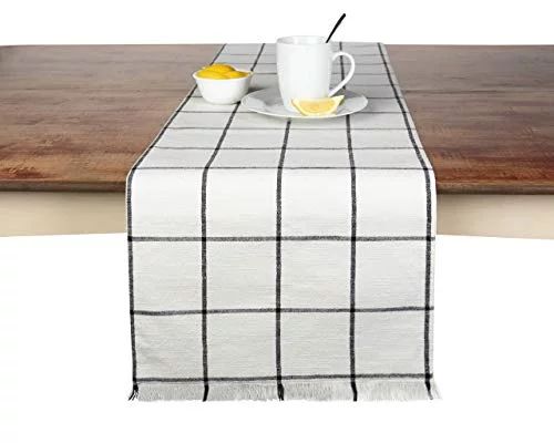 Sticky Toffee Yarn Dyed Farmhouse Plaid Table Runner, 14 in x 72 in, Cream | Walmart (US)