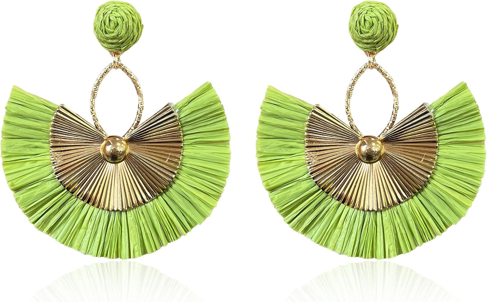 Boho Fan Shape Straw Gold Tassel Earrings for Women Trendy Statement Geometric Fashion Earrings | Amazon (US)