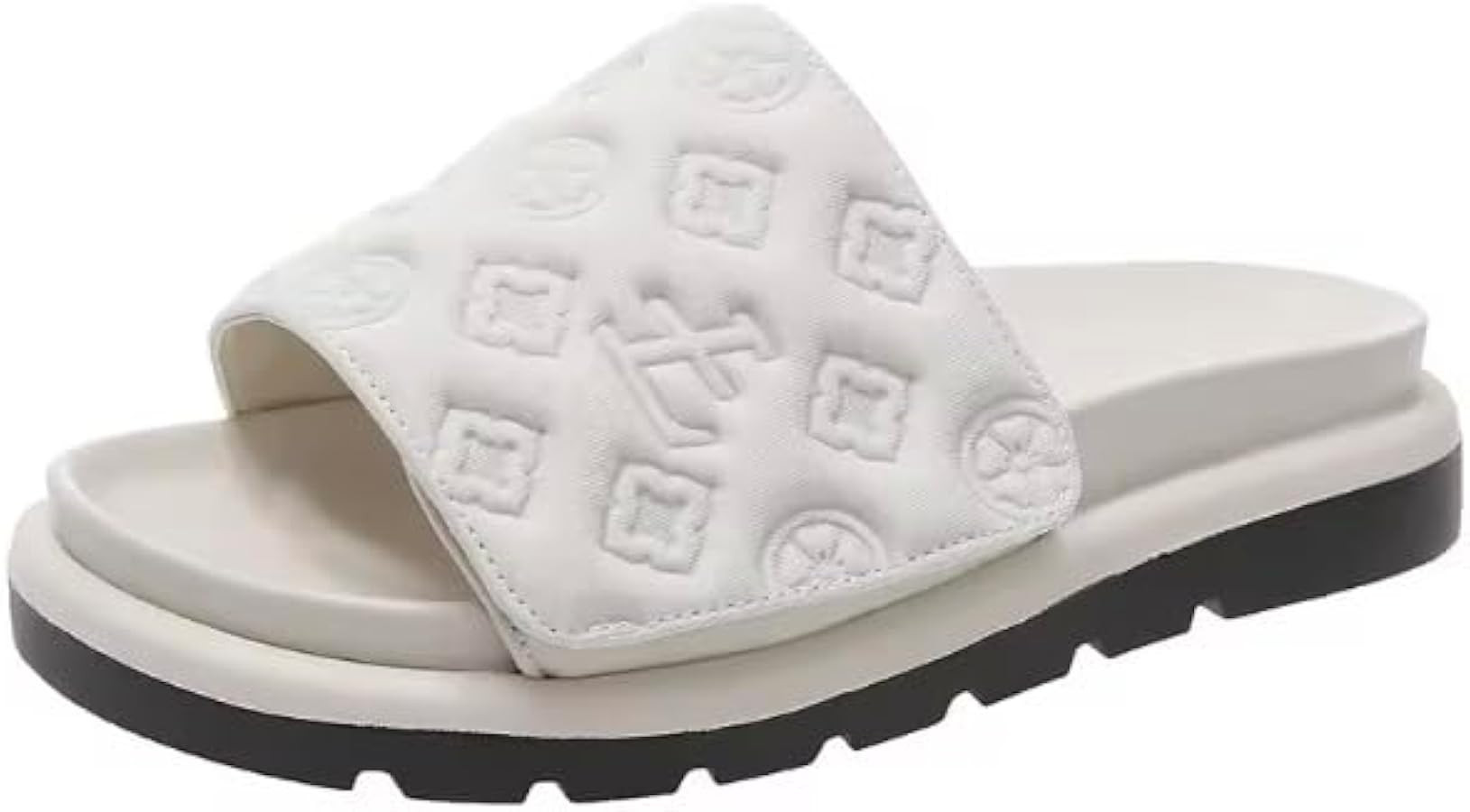 Luxury Pool Pillow Flat Comfort Mule Platform Slides, Embossed Pattern, Women's Comfort Sandals | Amazon (US)